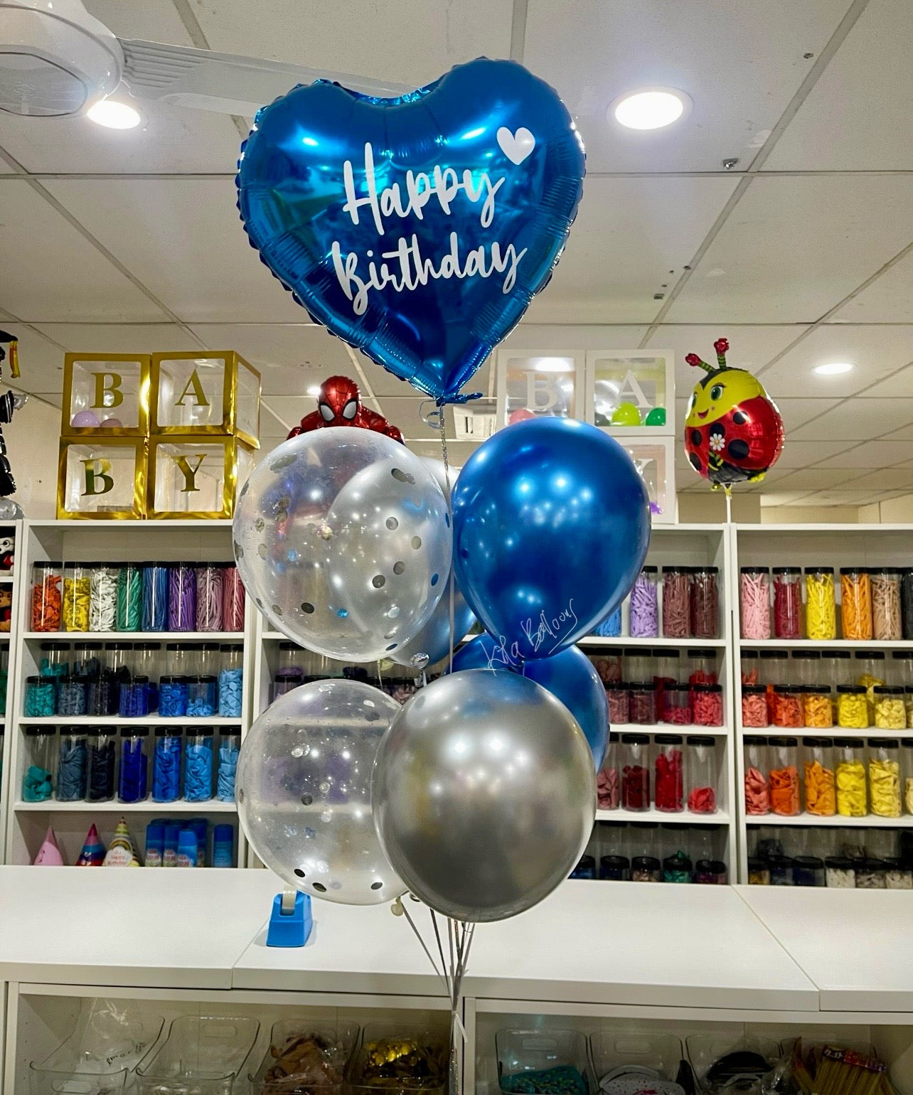 【Helium】Blue & Silver Birthday Balloon Bouquet