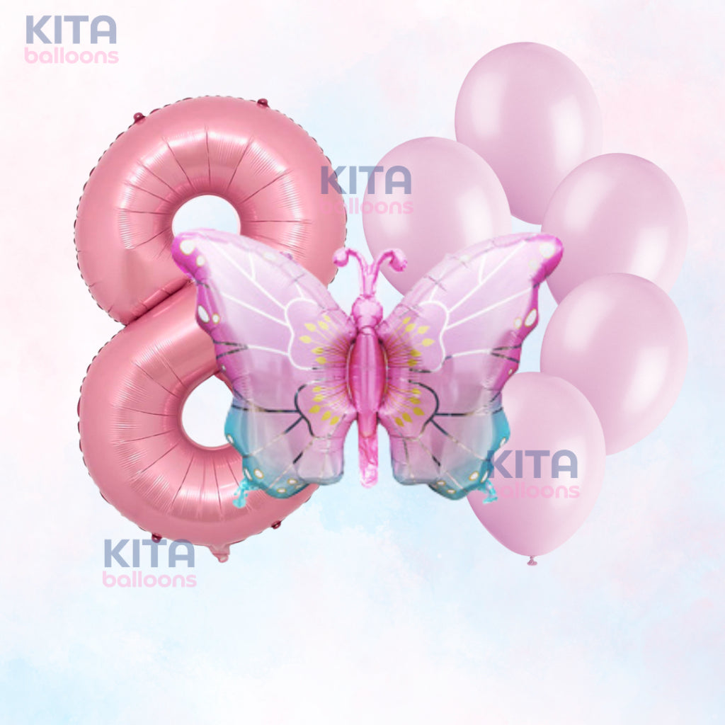 【Set】Buttefly Pink + Number