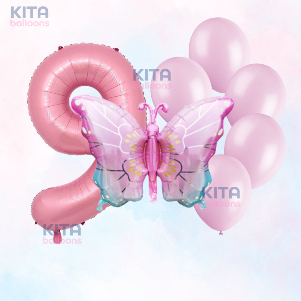 【Set】Buttefly Pink + Number