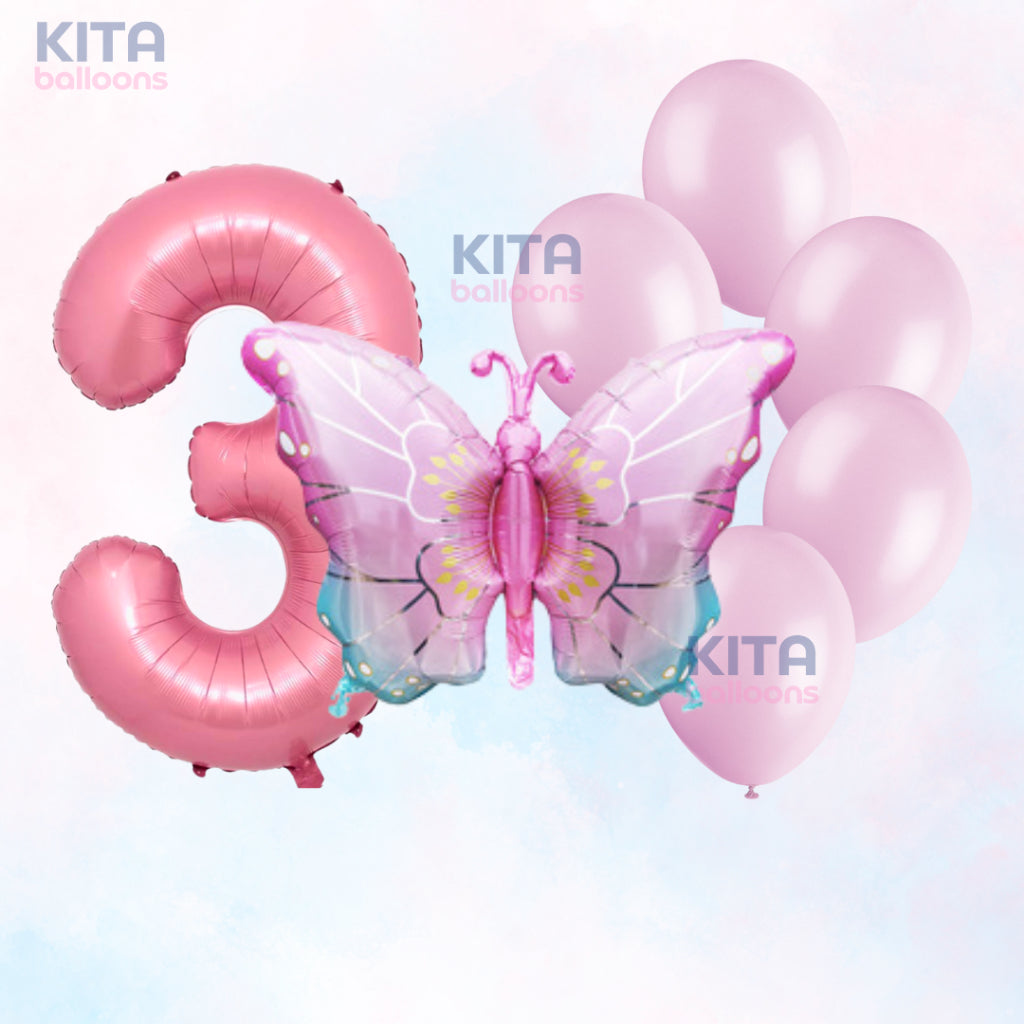 【Set】Buttefly Pink + Number