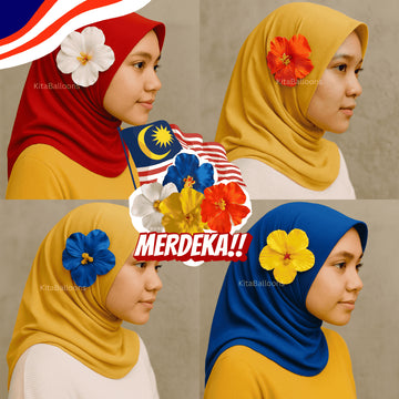Bunga Raya Merdeka Sanggul Clip Pin Hiasan Hibiscus Hari Malaysia Jalur Gemilang Merah Kuning Biru Putih Artificial
